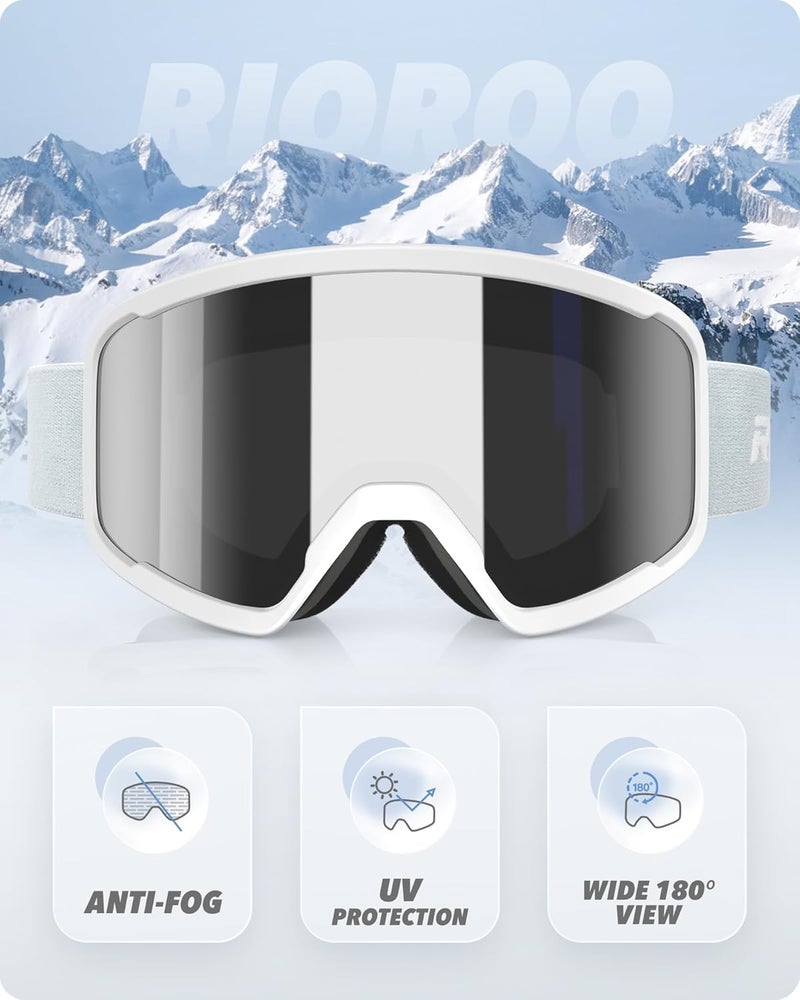 RIOROO Ski/Snowboard Goggles for Men Women, OTG Snow Goggles Anti Fog 100% UV Protection Snowboarding Goggles - Image 2